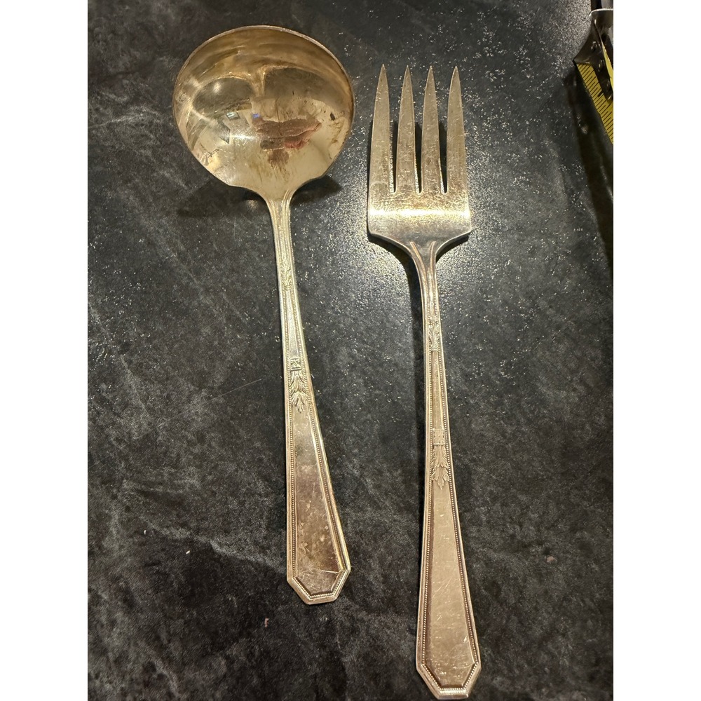 WM Rogers 1923 Mayfair Silverplate Ladle and Cold Meat Serving Fork Set